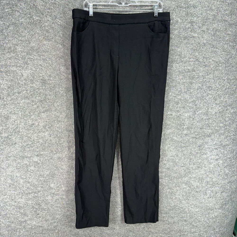 Alfred Dunner Dress Pants Women 12 Black High Rise Flat Front Pull On Rayon